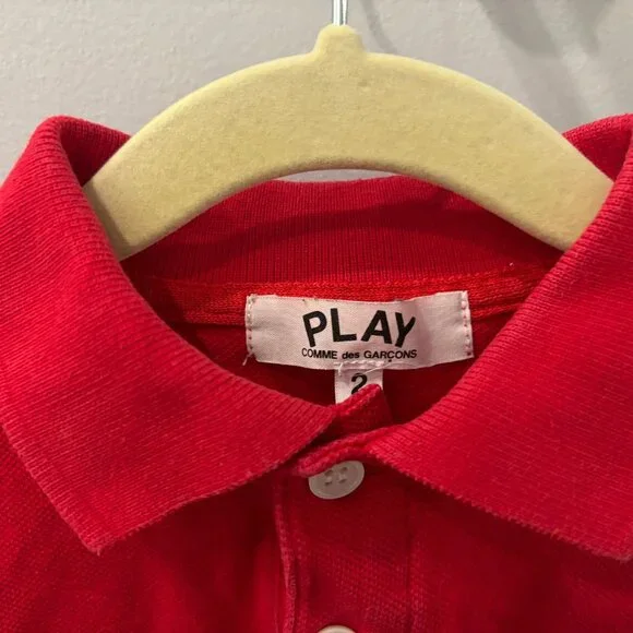 Comme des Garcons PLAY Kids Size 2 Red Cotton Heart Polo Shirt - Picture 2 of 4